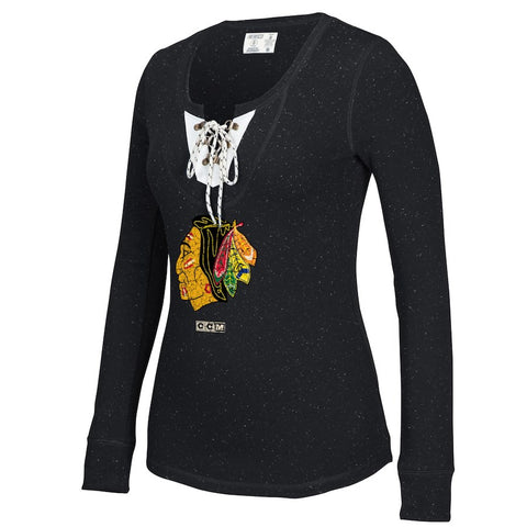 Chicago Blackhawks CCM Women's Lace-Up Henley Long Sleeve T-Shirt