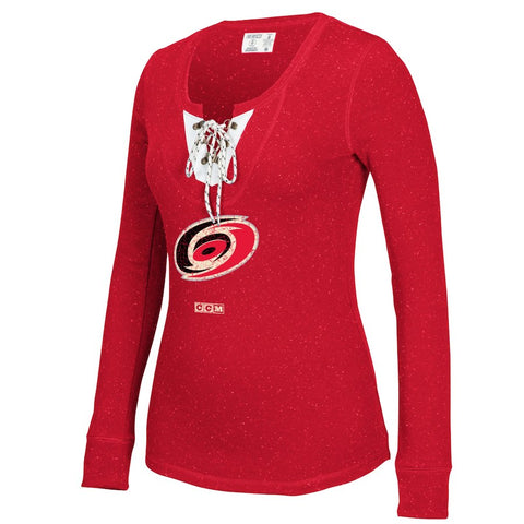 Carolina Hurricanes CCM Women's Lace-Up Henley Long Sleeve T-Shirt - Red
