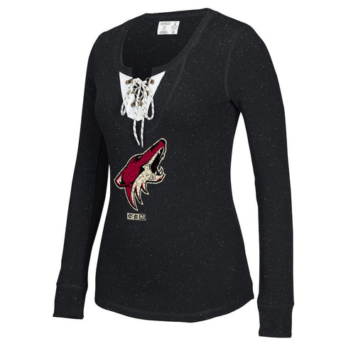 Arizona Coyotes CCM Women's Lace-Up Henley Long Sleeve T-Shirt - Black