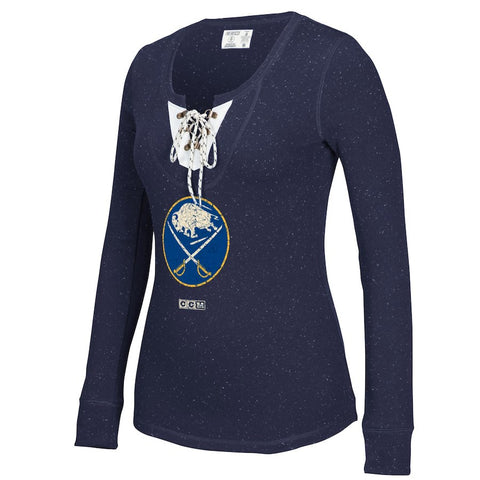 Buffalo Sabres CCM Women's Lace-Up Henley Long Sleeve T-Shirt - Navy