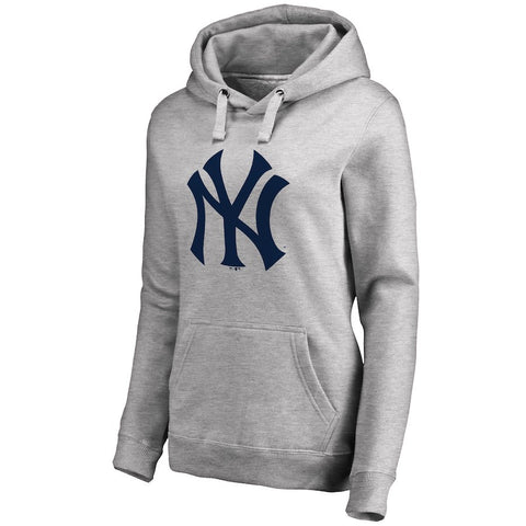 New York Yankees Women's Secondary Color Primary Logo Pullover Hoodie - Ash