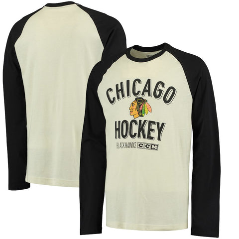 Chicago Blackhawks CCM Team Logo Tri-Blend Raglan Long Sleeve T-Shirt - Cream