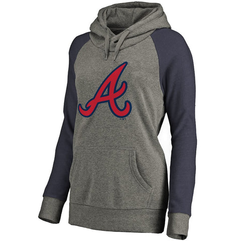Atlanta Braves Women's Primary Logo Raglan Sleeve Tri-Blend Pullover Hoodie - Ash