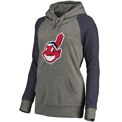 Cleveland Indians Women's Primary Logo Raglan Sleeve Tri-Blend Pullover Hoodie - Ash