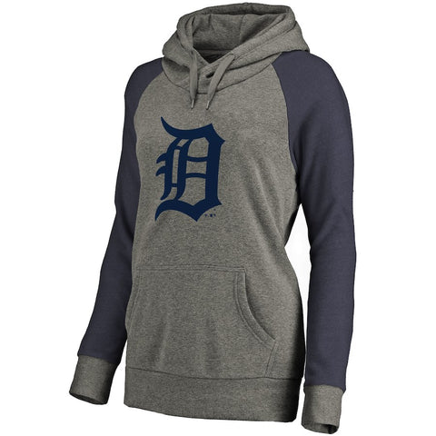 Detroit Tigers Women's Primary Logo Raglan Sleeve Tri-Blend Pullover Hoodie - Ash