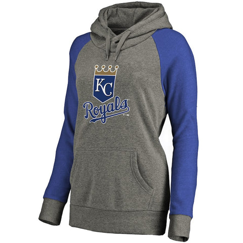 Kansas City Royals Women's Primary Logo Raglan Sleeve Tri-Blend Pullover Hoodie - Ash