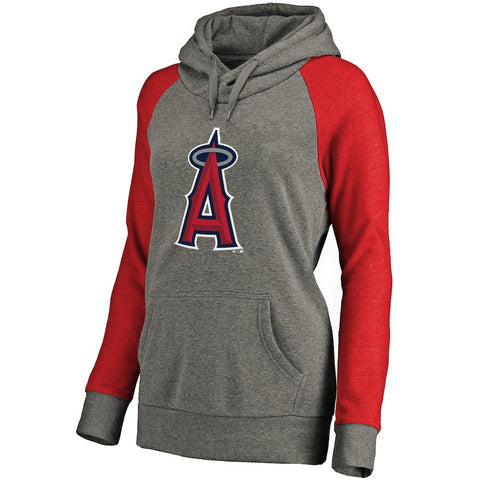 Los Angeles Angels Women's Primary Logo Raglan Sleeve Tri-Blend Pullover Hoodie - Ash