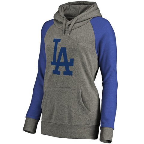 Los Angeles Dodgers Women's Primary Logo Raglan Sleeve Tri-Blend Pullover Hoodie - Ash