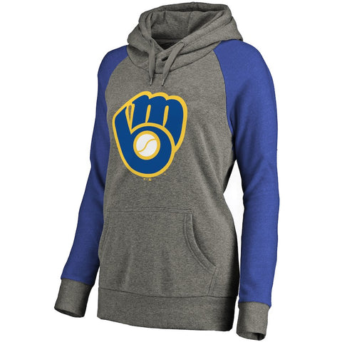 Milwaukee Brewers Women's Primary Logo Raglan Sleeve Tri-Blend Pullover Hoodie - Ash