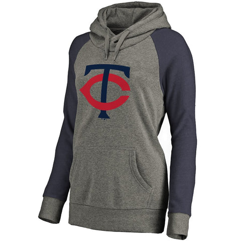Minnesota Twins Women's Primary Logo Raglan Sleeve Tri-Blend Pullover Hoodie - Ash
