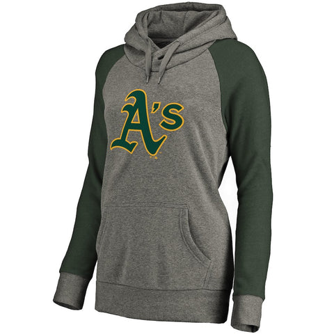 Oakland Athletics Women's Primary Logo Raglan Sleeve Tri-Blend Pullover Hoodie - Ash