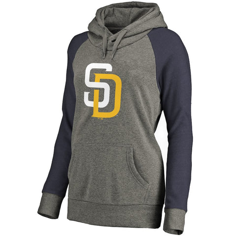 San Diego Padres Women's Primary Logo Raglan Sleeve Tri-Blend Pullover Hoodie - Ash