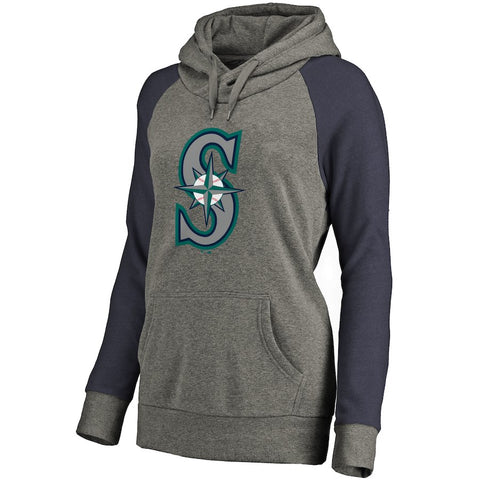 Seattle Mariners Women's Primary Logo Raglan Sleeve Tri-Blend Pullover Hoodie - Ash