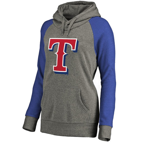 Texas Rangers Women's Primary Logo Raglan Sleeve Tri-Blend Pullover Hoodie - Ash