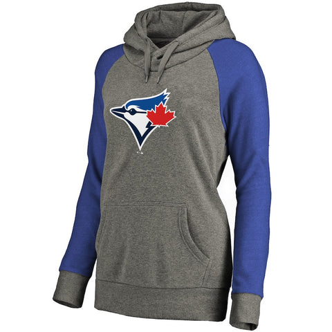 Toronto Blue Jays Women's Primary Logo Raglan Sleeve Tri-Blend Pullover Hoodie - Ash