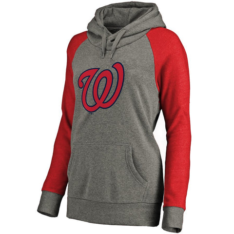 Washington Nationals Women's Primary Logo Raglan Sleeve Tri-Blend Pullover Hoodie - Ash