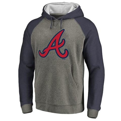 Atlanta Braves Primary Logo Raglan Sleeve Tri-Blend Pullover Hoodie - Ash