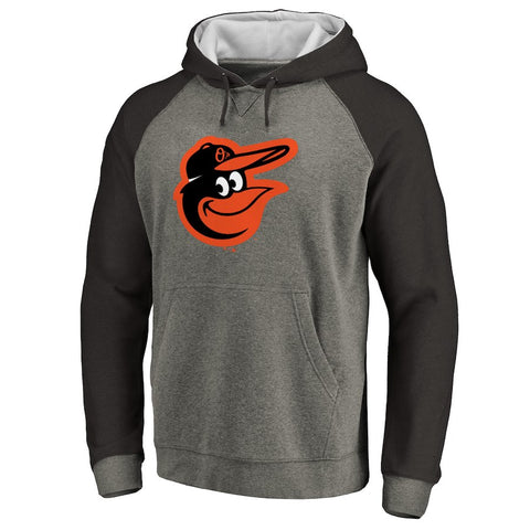 Baltimore Orioles Primary Logo Raglan Sleeve Tri-Blend Pullover Hoodie - Ash