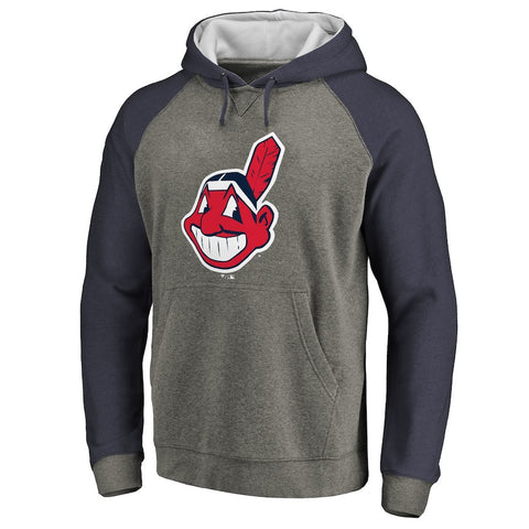 Cleveland Indians Primary Logo Raglan Sleeve Tri-Blend Pullover Hoodie - Ash