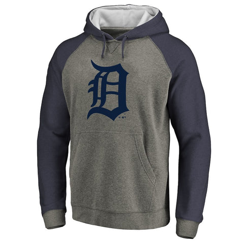Detroit Tigers Primary Logo Raglan Sleeve Tri-Blend Pullover Hoodie - Ash