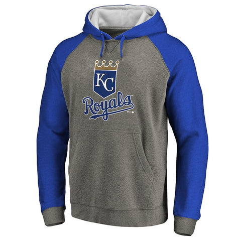 Kansas City Royals Primary Logo Raglan Sleeve Tri-Blend Pullover Hoodie - Ash