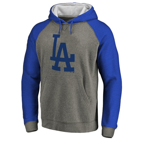 Los Angeles Dodgers Primary Logo Raglan Sleeve Tri-Blend Pullover Hoodie - Ash