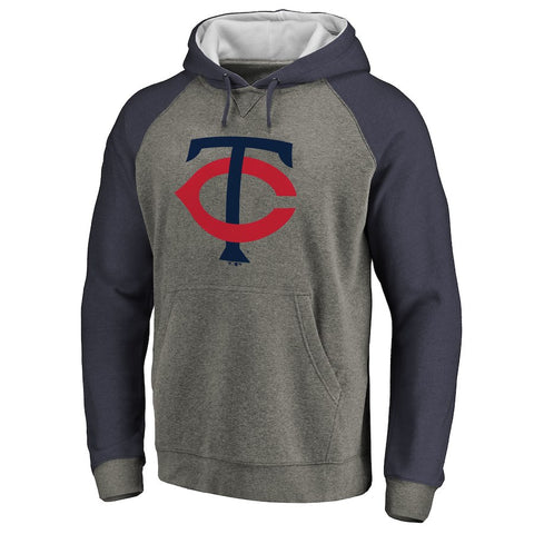 Minnesota Twins Primary Logo Raglan Sleeve Tri-Blend Pullover Hoodie - Ash