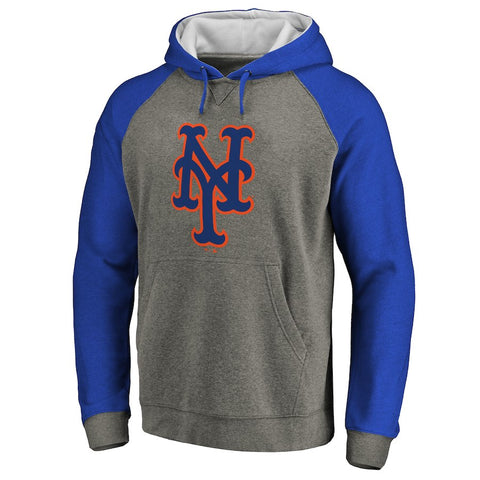 New York Mets Primary Logo Raglan Sleeve Tri-Blend Pullover Hoodie - Ash