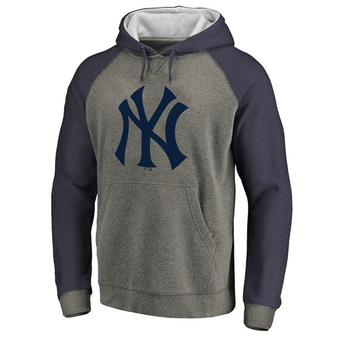 New York Yankees Primary Logo Raglan Sleeve Tri-Blend Pullover Hoodie - Ash