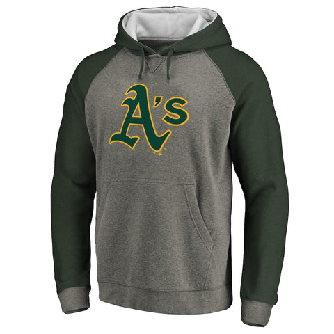 Oakland Athletics Primary Logo Raglan Sleeve Tri-Blend Pullover Hoodie - Ash