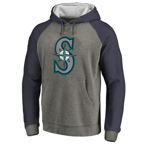 Seattle Mariners Primary Logo Raglan Sleeve Tri-Blend Pullover Hoodie - Ash