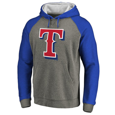 Texas Rangers Primary Logo Raglan Sleeve Tri-Blend Pullover Hoodie - Ash