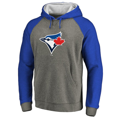 Toronto Blue Jays Primary Logo Raglan Sleeve Tri-Blend Pullover Hoodie - Ash