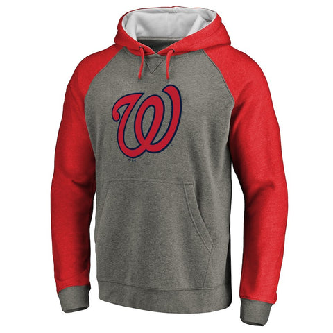 Washington Nationals Primary Logo Raglan Sleeve Tri-Blend Pullover Hoodie - Ash