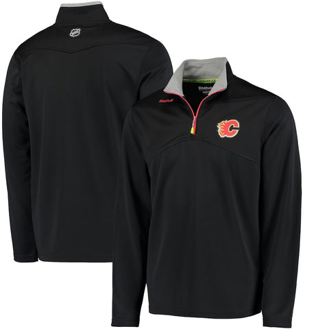 Calgary Flames Reebok Center Ice Quarter-Zip Speedwick Pullover Jacket - Black