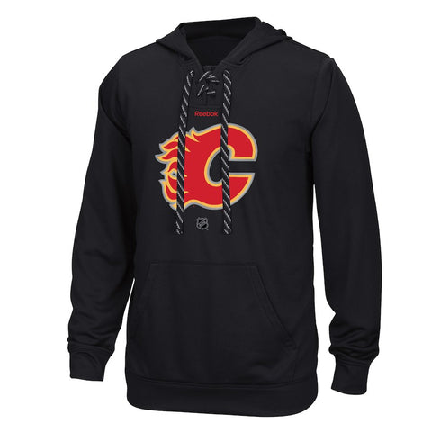 Calgary Flames Reebok Center Ice TNT Logo Reflect Performance Hoodie - Black