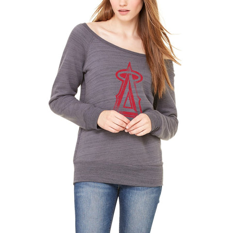 Los Angeles Angels Let Loose by RNL Women's Game Day Wide Neck Sweatshirt - Dark Gray Marble
