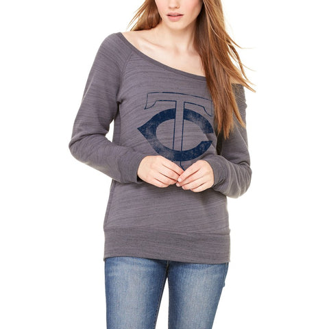 Minnesota Twins Let Loose by RNL Women's Game Day Wide Neck Sweatshirt - Dark Gray Marble