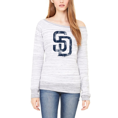 San Diego Padres Let Loose by RNL Women's Game Day Wide Neck Sweatshirt - Light Gray Marble