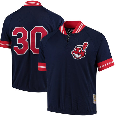 Joe Carter Cleveland Indians Mitchell & Ness Cooperstown Collection Mesh Batting Practice Quarter-Zip Jersey - Navy