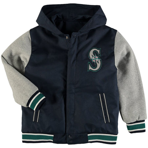 Seattle Mariners JH Design Youth Reversible Hooded Jacket - Navy/Gray