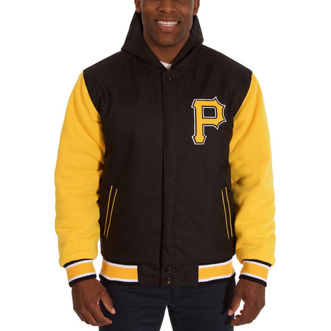 Pittsburgh Pirates JH Design Polytwill Reversible Hooded Jacket - Black/Gold