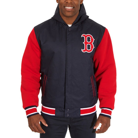 Boston Red Sox JH Design Polytwill Reversible Hooded Jacket - Navy/Red