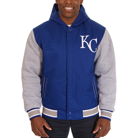 Kansas City Royals JH Design Polytwill Reversible Hooded Jacket - Royal/Gray