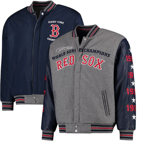 Boston Red Sox JH Design MLB Reversible Commemorative Melton Jacket - Heathered Gray