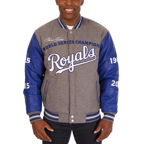Kansas City Royals JH Design MLB Reversible Commemorative Melton Jacket - Heathered Gray/Royal