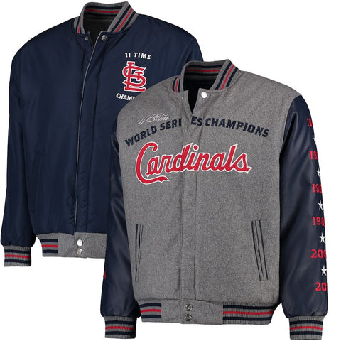 St. Louis Cardinals JH Design MLB Reversible Commemorative Melton Jacket - Heathered Gray
