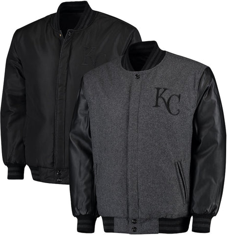 Kansas City Royals JH Designs MLB Reversible Wool Jacket - Heathered Charcoal