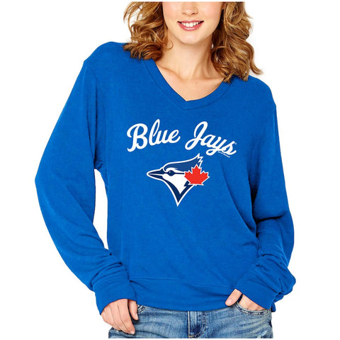 Toronto Blue Jays Soft as a Grape Women's Drapey V-Neck Sweatshirt - Royal