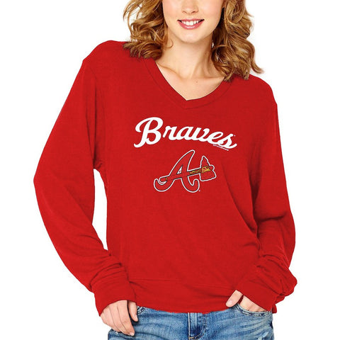 Atlanta Braves Soft as a Grape Women's Drapey V-Neck Sweatshirt - Navy